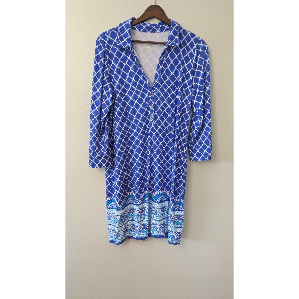 Lilly Pulitzer UPF 50+ Ansley Polo Dress Large Blue Grotto Tide Up Beach Preppy